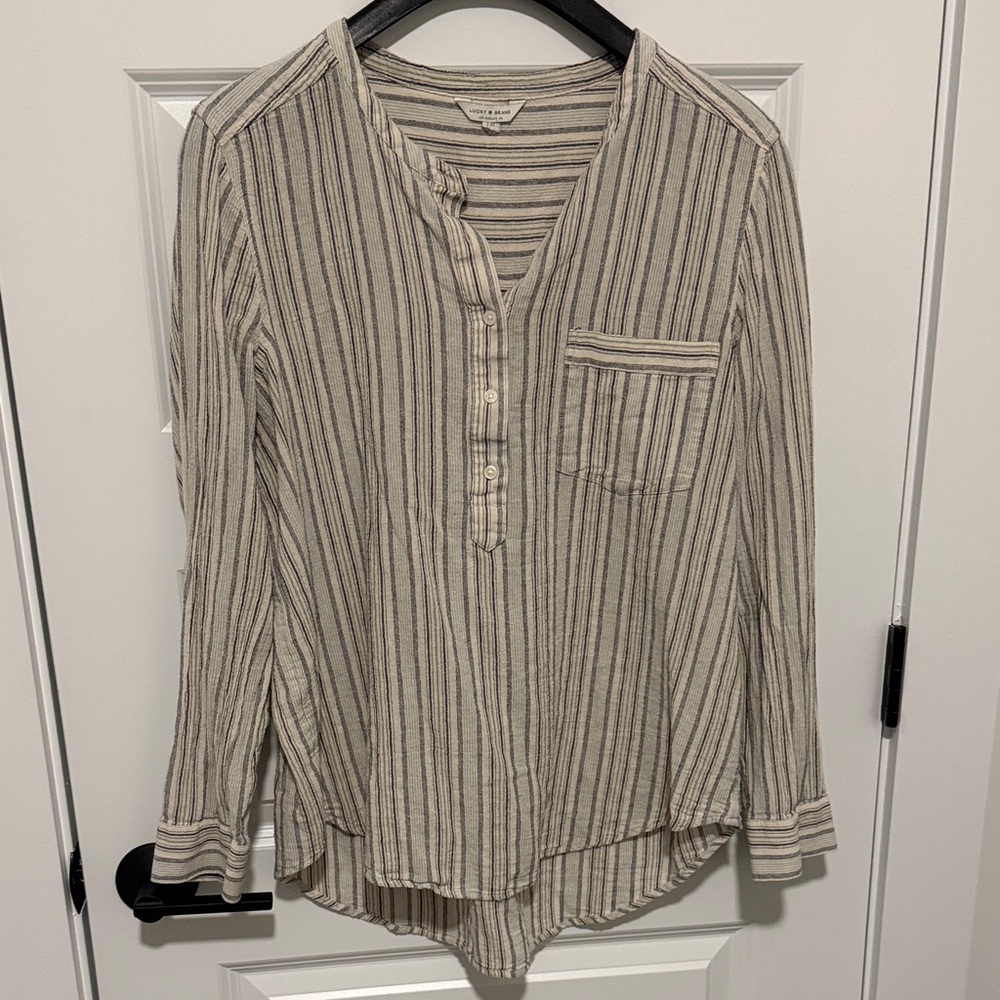 Lucky Brand Striped Button-Down Top - Cream and navy